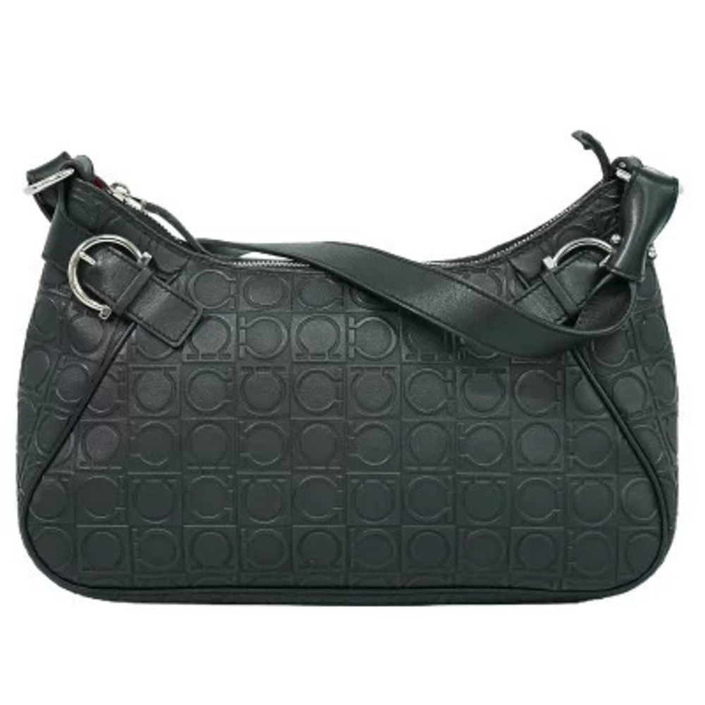 Salvatore Ferragamo Gancini Shoulder Bag Leather Black